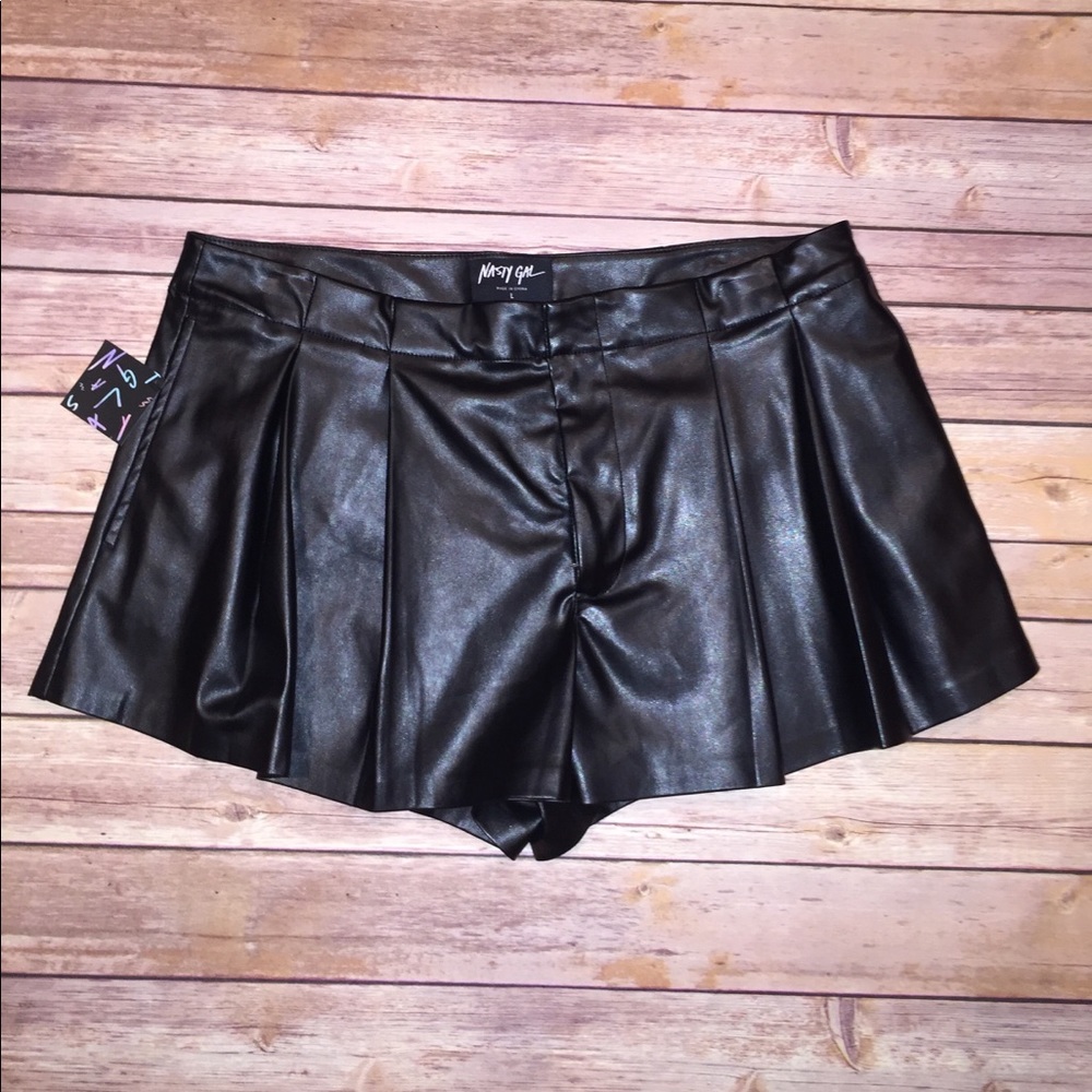 Pleated Leather Shorts by Nasty Gal